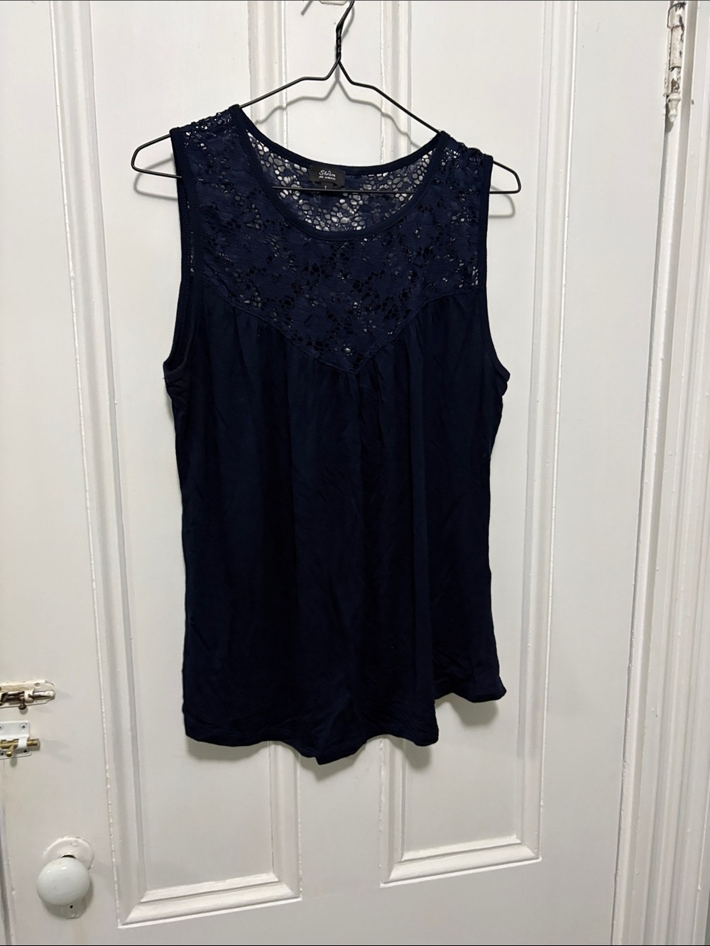 Storm Navy Sleeveless Lace Yoke Camisole